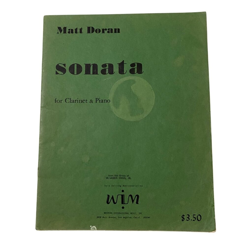 Matt Doran Sonata for Clarinet and‎ Piano Vintage 1960s Instrumental Music Book